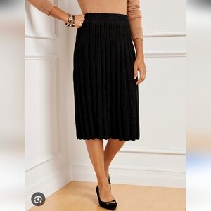 Vintage Talbots Midi Sweater Skirt Womens S Black 100% Wool Knit Ribbed A-Line
